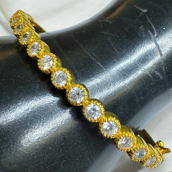 Prime Art & Jewel 925 Sterling Silver Vermeil CZ Bracelet, Gold Bangle Bracelet - Picture 1 of 6